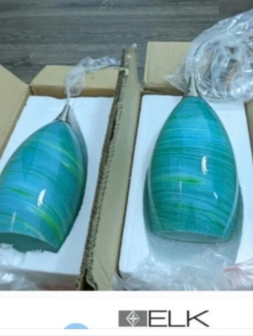 NEW! 2 Blown Art Glass Pendant Lights Lamps Accent Lamp teal- blue- green
